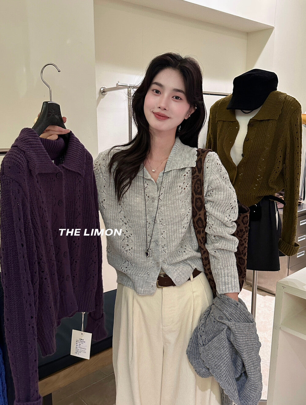 【LSC1072】檸檬簍空polo領針織開衫251117