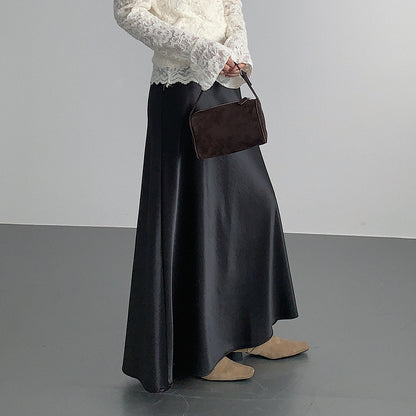 【LD3288】實拍秋冬高腰垂感抓絨厚款緞面魚尾裙251103