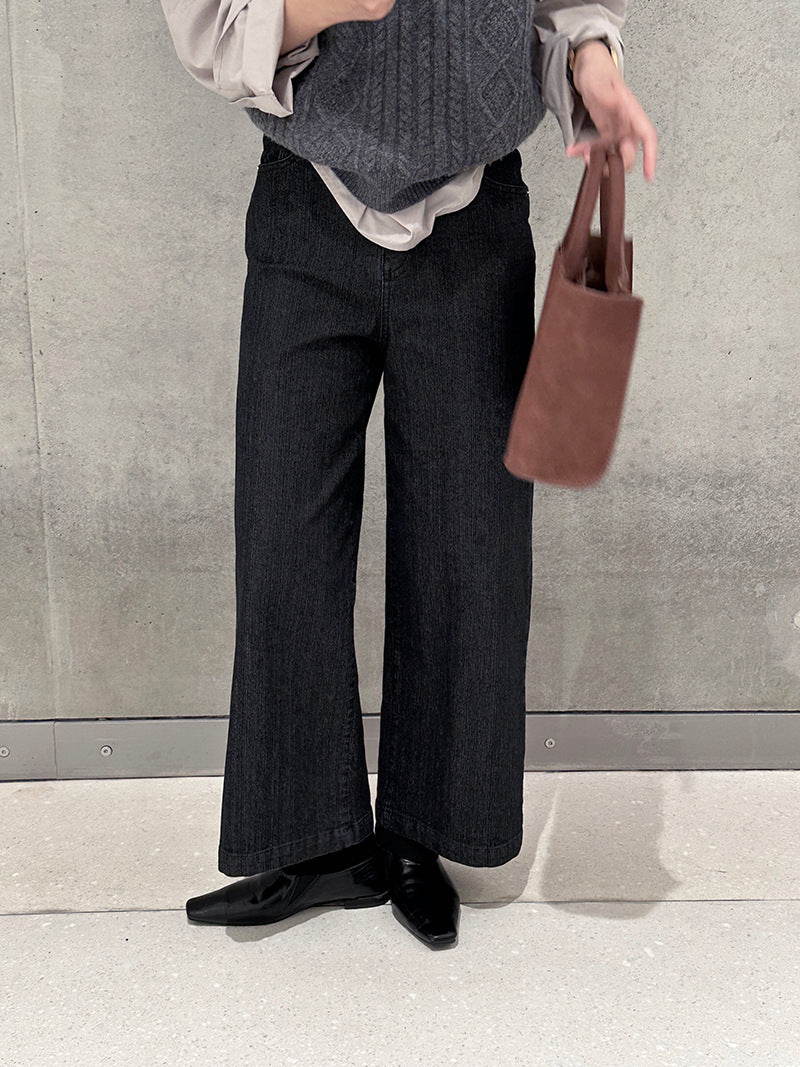 【cim6121】實拍超顯瘦顯腿直彈性九分黑色牛仔褲251030