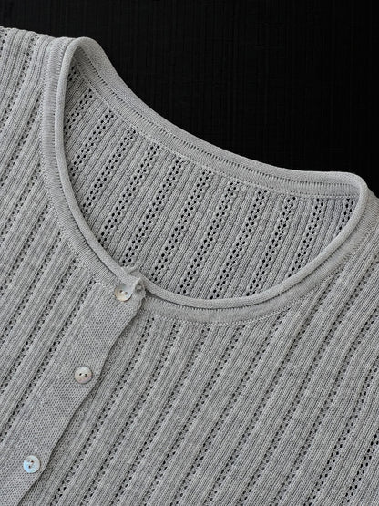 【cimzW6005】早春韓系溫柔☁️捲邊領鏤空薄款羊毛針織小外套/罩衫260319