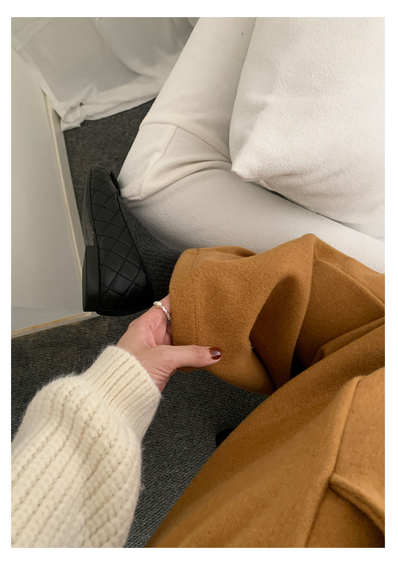 【H5491】實拍秋冬毛呢鬆緊腰加厚闊腿休閒褲251109