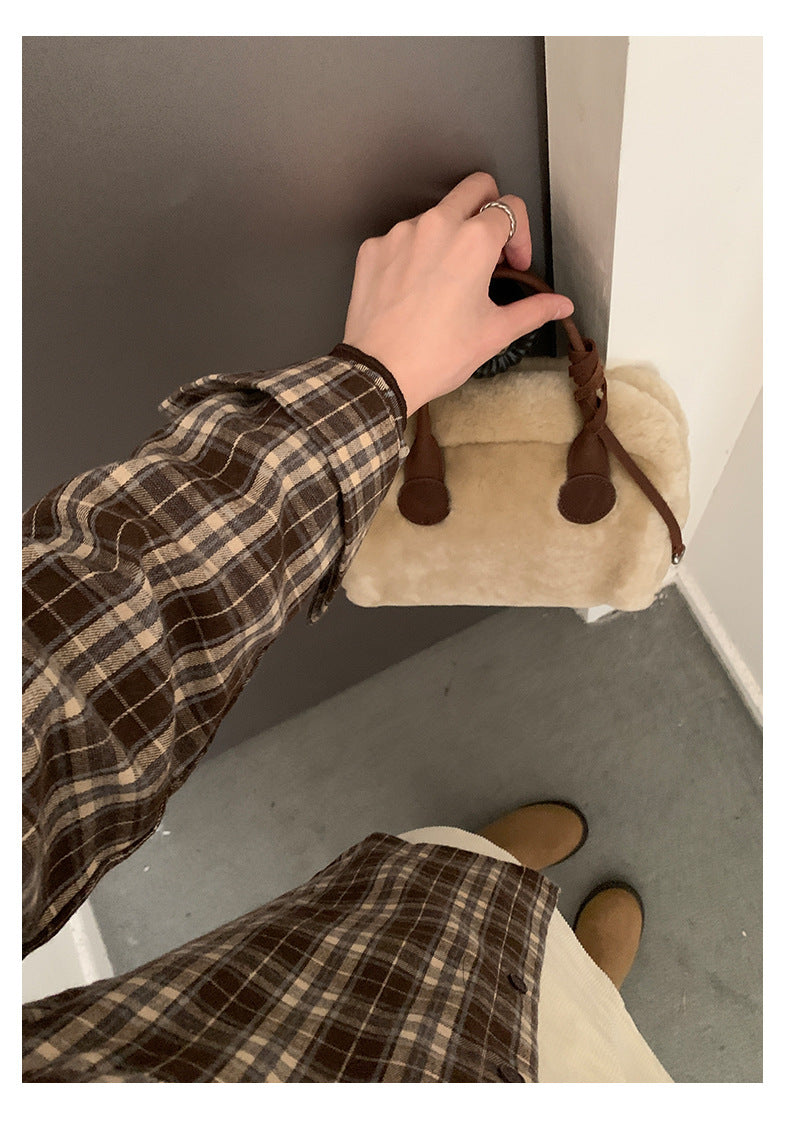 【H570】實拍復古寬鬆毛呢格子襯衫外套251021