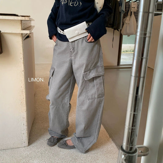 【LHT015】檸檬2026早秋新款時髦復古摩登水洗顯瘦休閒工裝褲260728