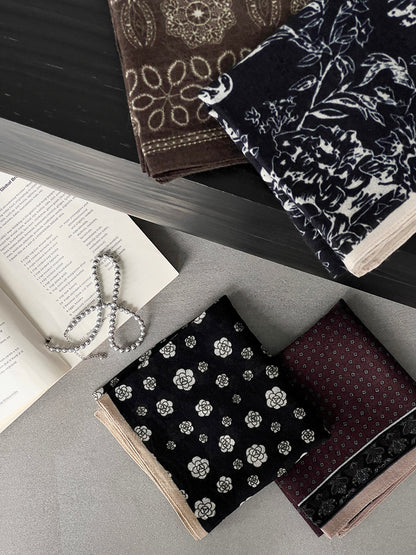 【cim865】實拍黑標100綿羊毛復古山茶花小方巾法式頭巾圍巾 251030