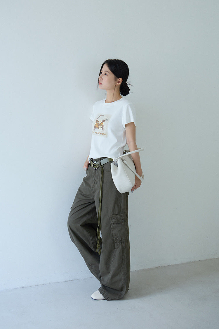 【LD11340】Y2K辣妹必備S~XL！軍綠色休閒工裝褲/登山褲/降落傘褲/直筒寬褲260615