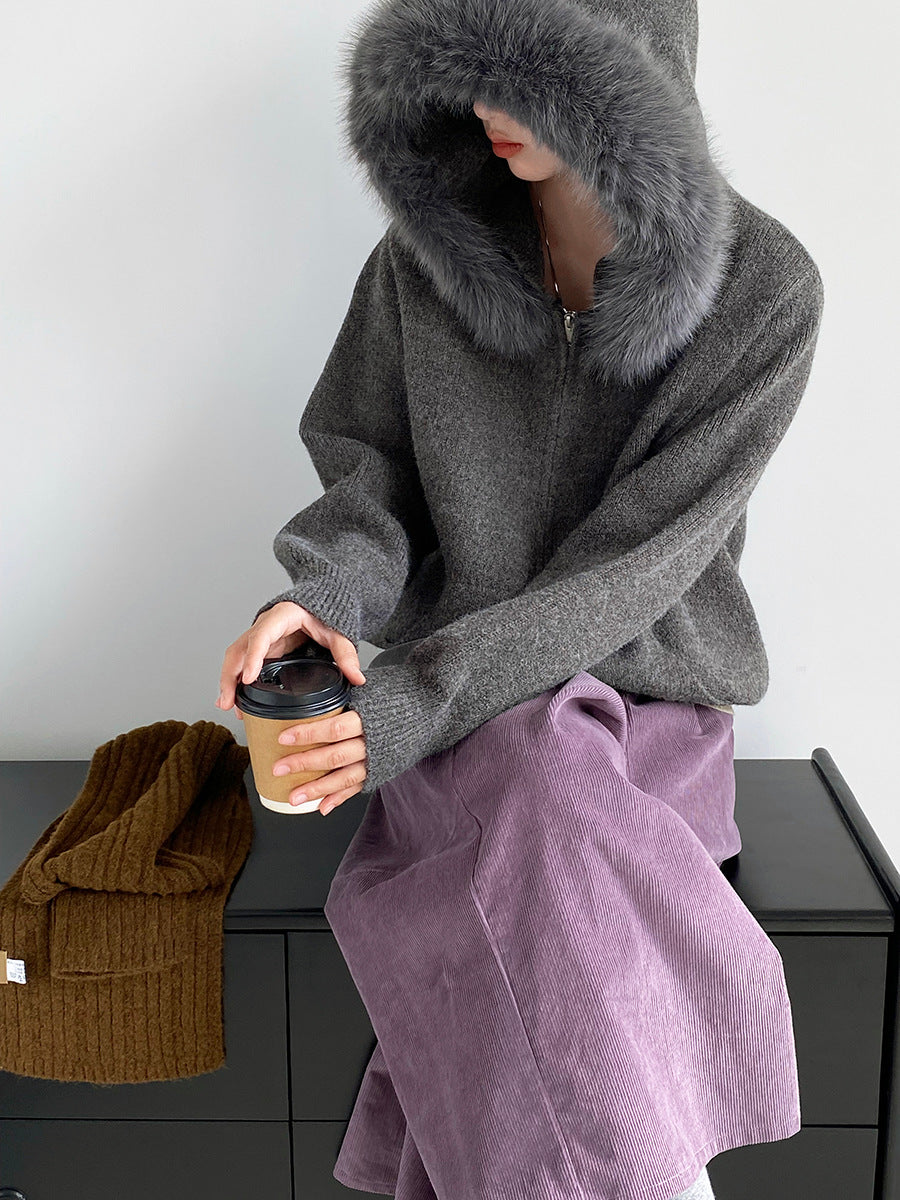 【cimz8321】實拍可拆卸毛領連帽拉鍊毛衣外套251128