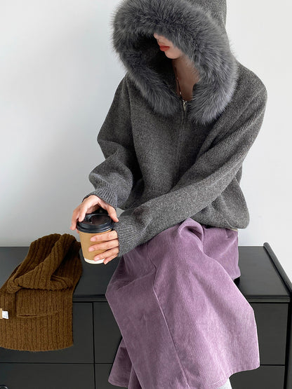 【cimz8321】實拍可拆卸毛領連帽拉鍊毛衣外套251128