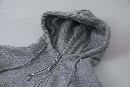 【LD11064】實拍慵懶灰色加絨加厚連帽寬鬆衞衣251209