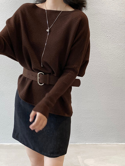 【cim9033】實拍韓系高級感長袖斜肩針織衫＋腰帶251030