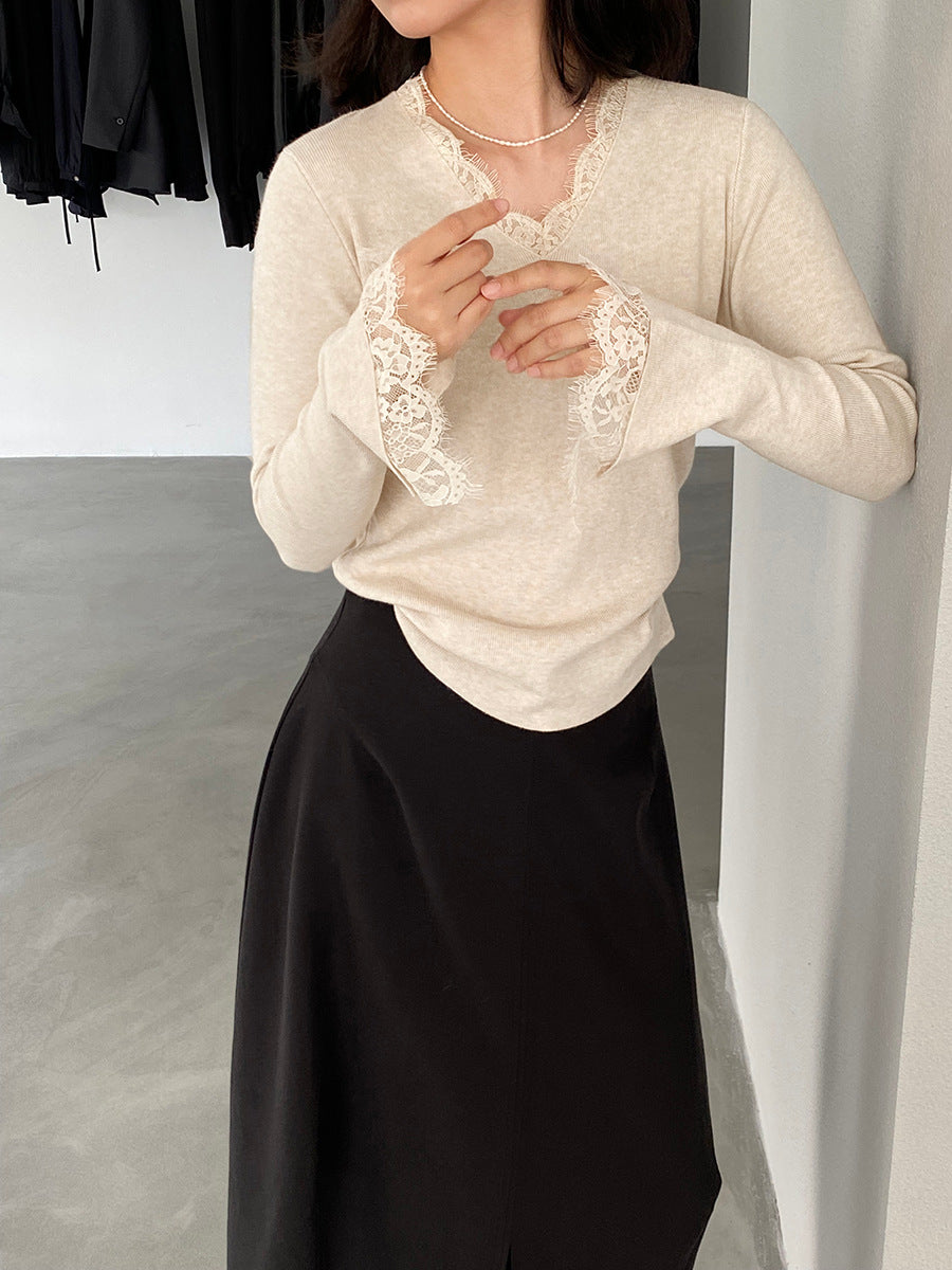 【cimz8833】實拍精緻蕾絲長袖針織衫251120