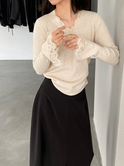 【cimz8833】實拍精緻蕾絲長袖針織衫251120