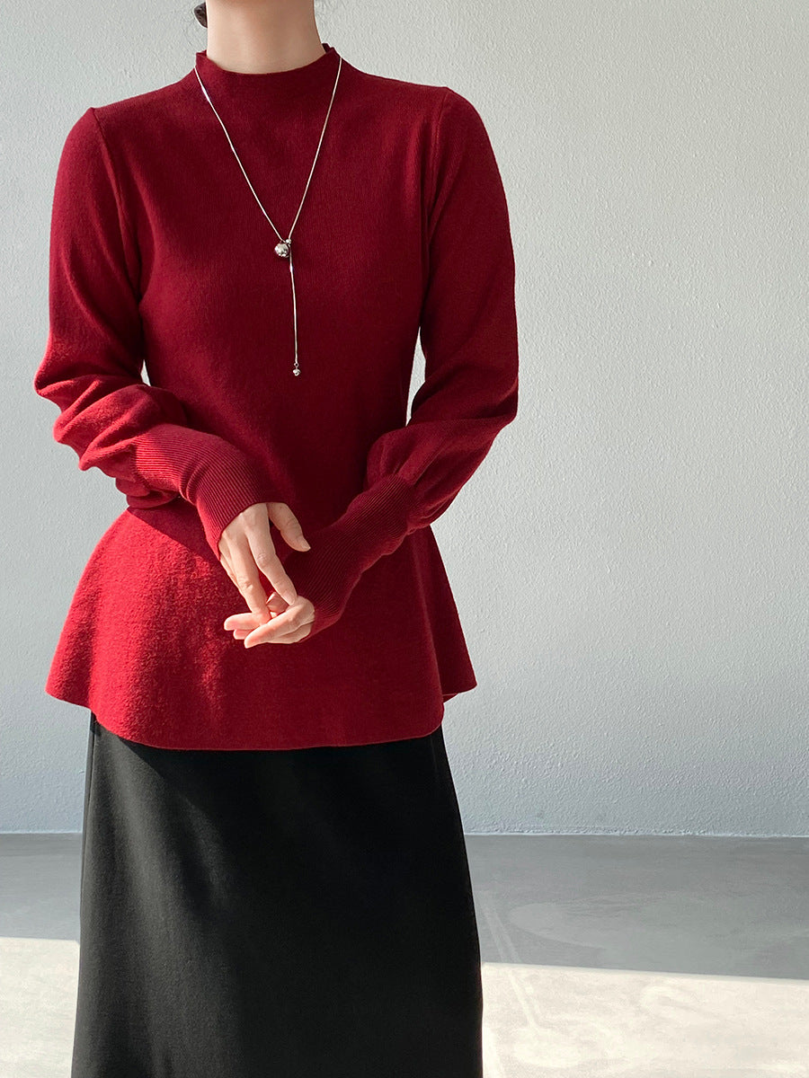 【cimz6652】實拍氣質半高領/V領燈籠袖極簡氣質針織衫251128