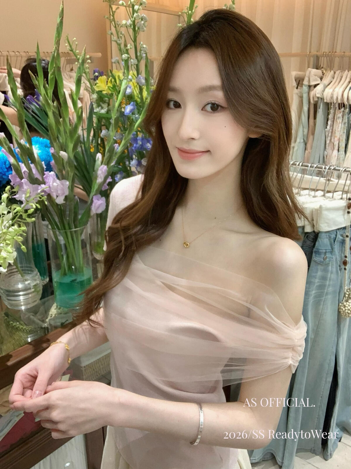 【L16180】韓系純慾氛圍感✨修身顯瘦微透網紗斜肩短袖針織衫260526