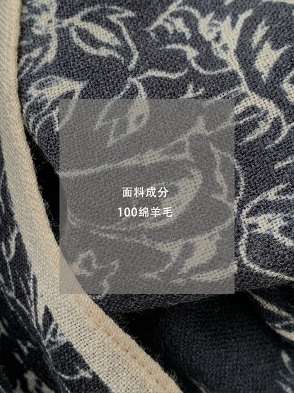 【cim865】實拍黑標100綿羊毛復古山茶花小方巾法式頭巾圍巾 251030