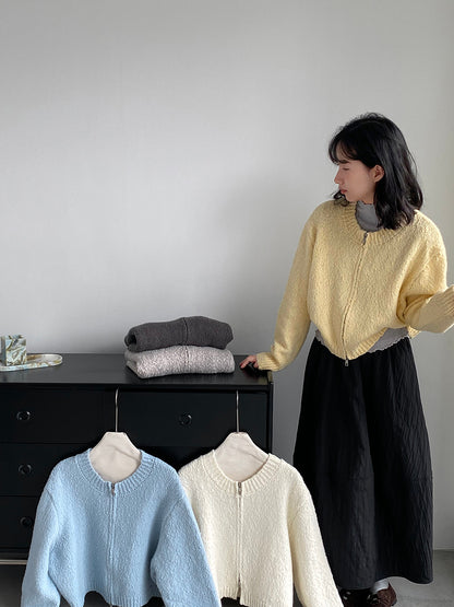 【cimz1386】實拍雙頭拉鍊羊毛保暖針織外套（羊毛34%)251201