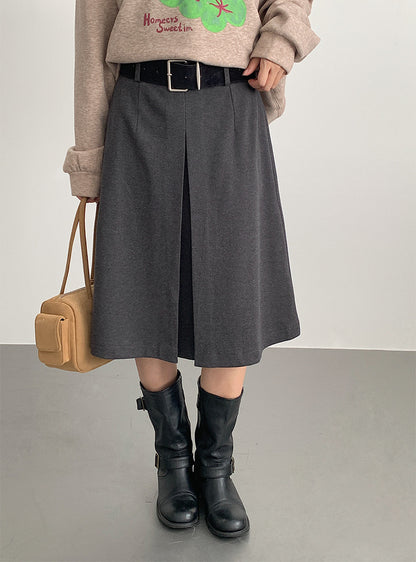 【LD3300】實拍S~XL韓版高腰顯瘦毛呢A字裙＋腰帶251103