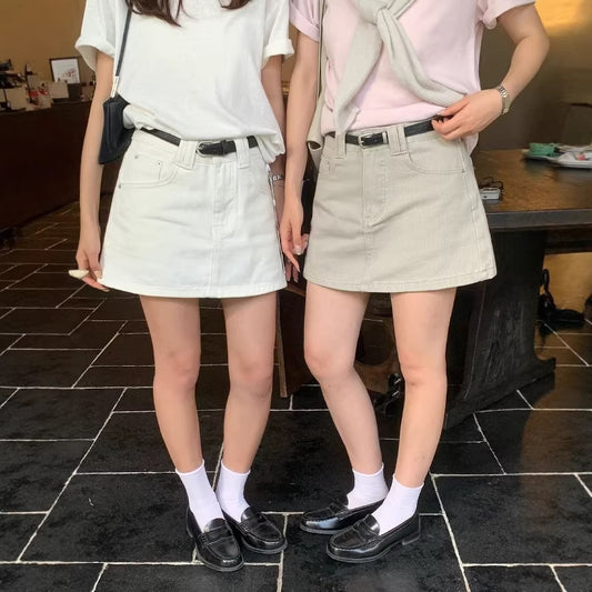 【LB936】實拍檸檬家韓系簡約休閒✨高腰顯瘦A字包臀牛仔短裙260330