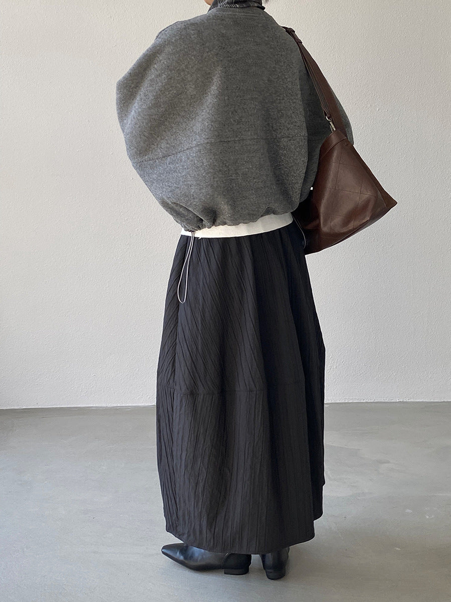 【cim1708】實拍秋冬法式寂靜高腰加厚微花苞A字裙251030