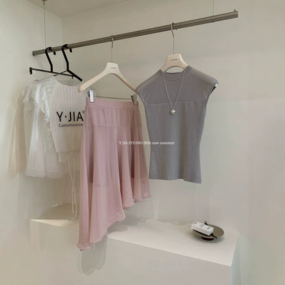 【L5765】Y.JIA溫柔仙女氣質🕊️針織背心+不規則雪紡裙 套裝260706