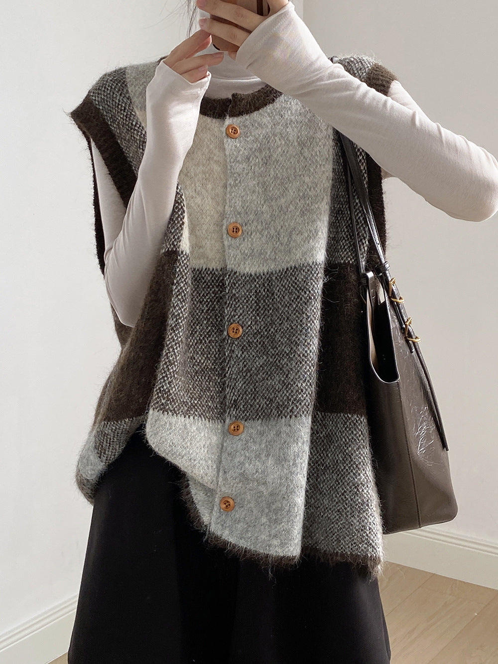 【YP2576】 實拍日系復古格子針織馬甲(含羊毛3%) 251023