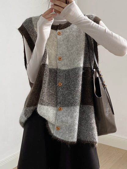 【YP2576】 實拍日系復古格子針織馬甲(含羊毛3%) 251023