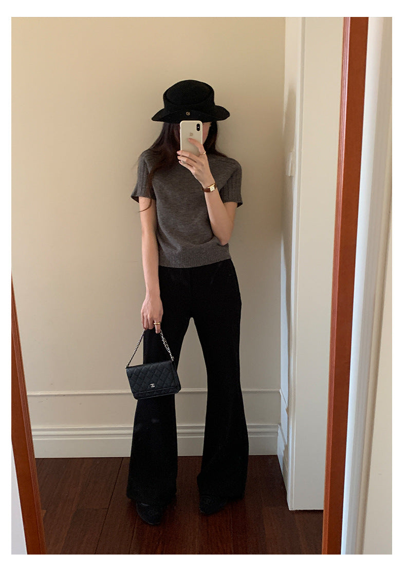 【H5517】實拍超級瘦高腰加絨厚款氣質喇叭褲251125