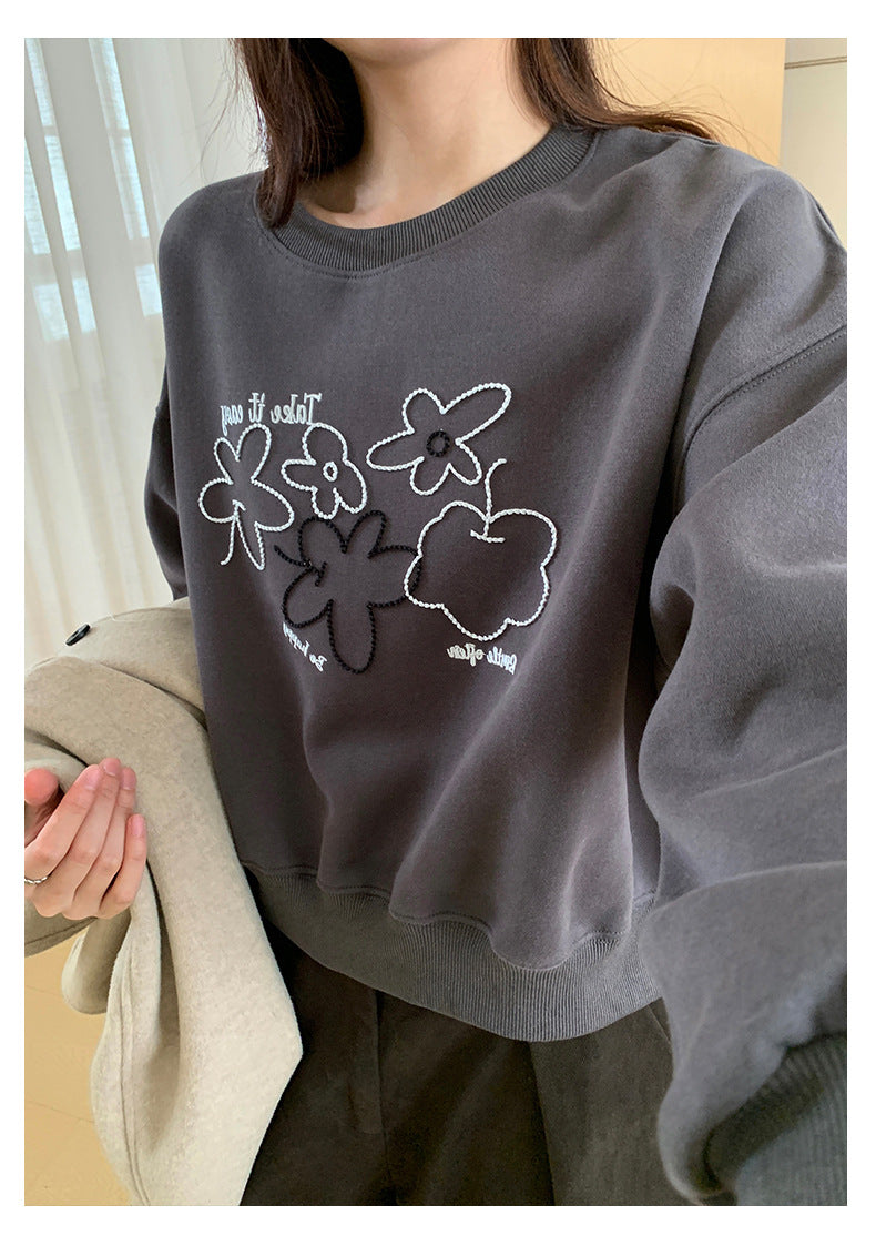 【H563】實拍秋冬刺繡花朵長袖衛衣251021