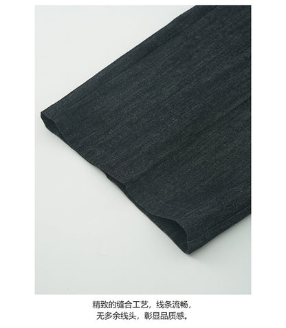 【H5284】實拍夏天韓系復古打摺黑色闊腿褲250603
