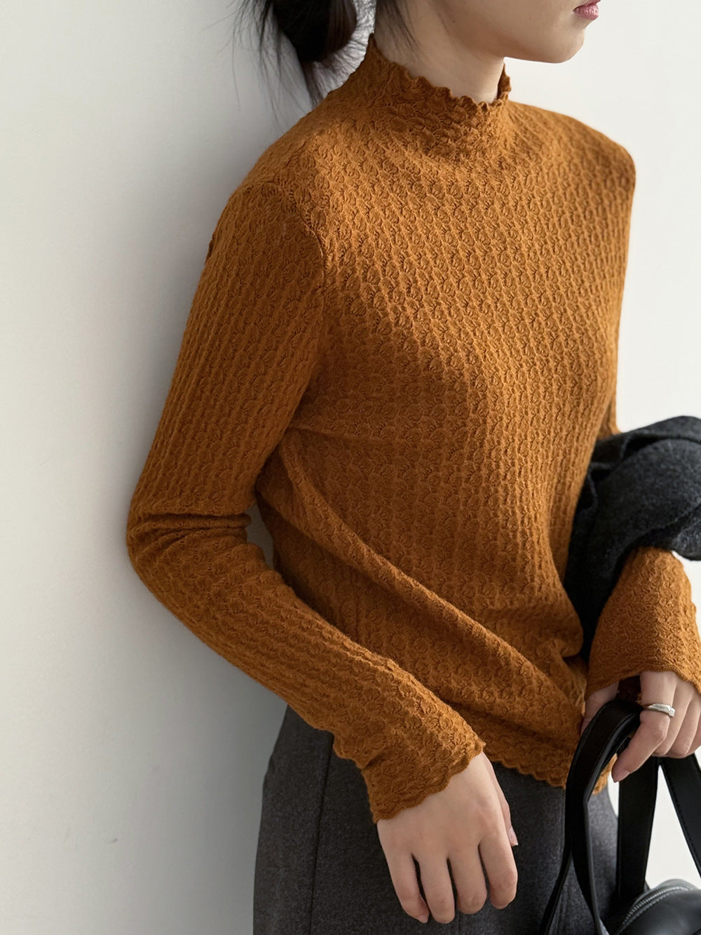 【Y312】實拍高單質感鏤空蕾絲半高領針織衫251106