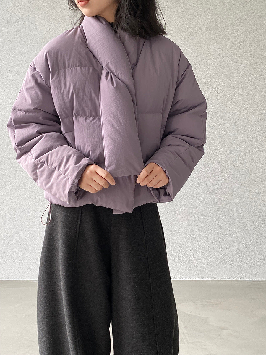 【cimz6385】實拍氣質芋色保暖白鴨絨外套＋圍脖（白鴨絨90)251120