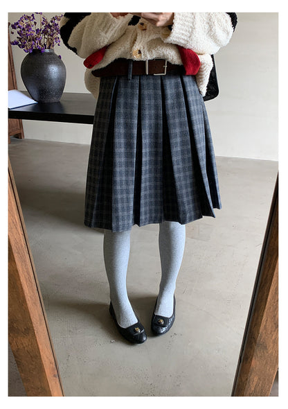 【H5502】實拍學院復古磨毛格子百褶A字裙251118