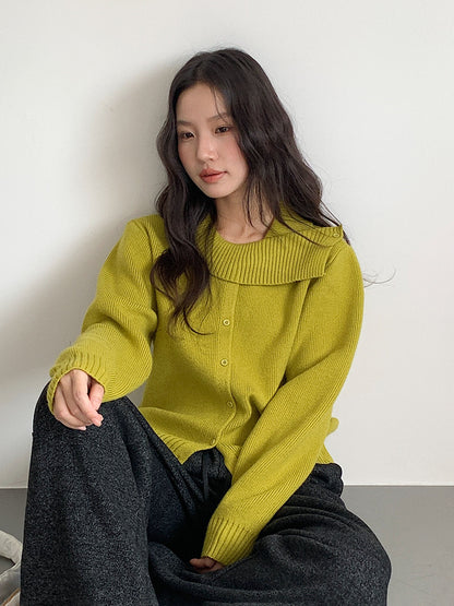 【LD11002】實拍秋冬法式設計感斜領針織毛衣外套251110