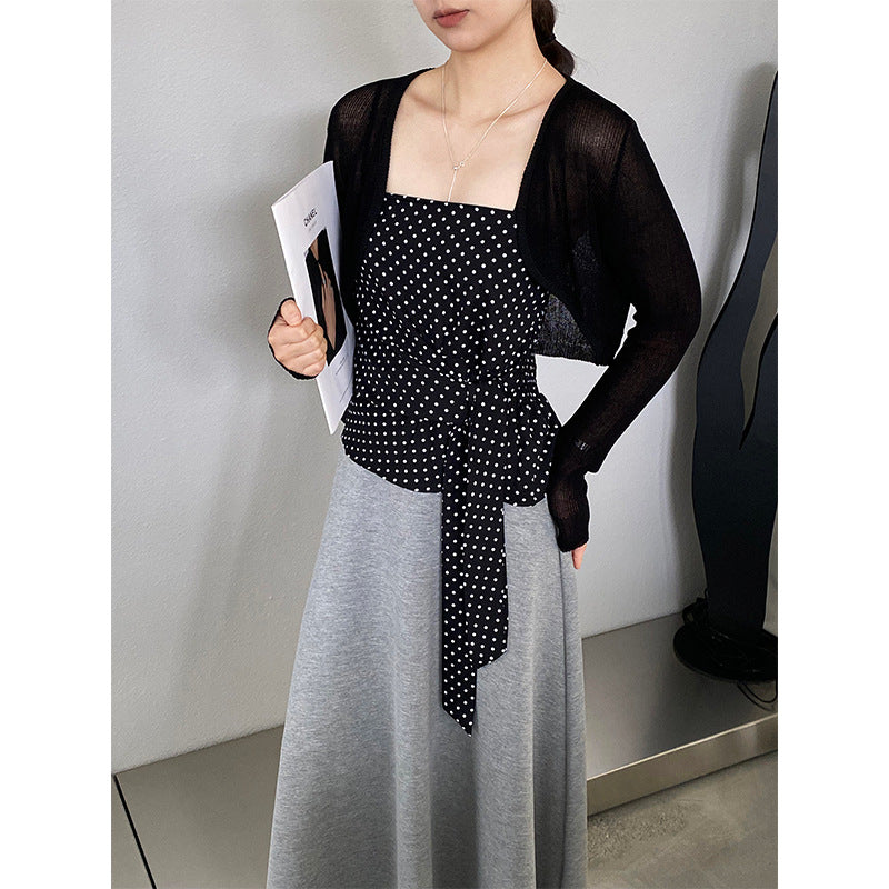 【cimzY762】實拍軟軟香香純慾風🎀碎花細肩帶上衣+長袖針織小外套兩件套260409