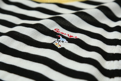 【LD11220】實拍休閒百搭經典款🐎小馬刺繡條紋寬鬆圓領短袖針織上衣260407