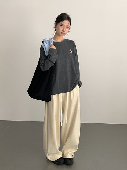 【LD11025】實拍舒適小熊刺繡寬鬆長袖T恤251124