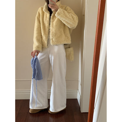 【H5512】實拍S~XL韓國保暖加絨白色牛仔褲251118