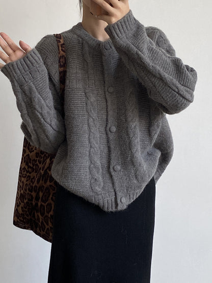 【YP2556】實拍微甜圓領包扣麻花針織外套251023