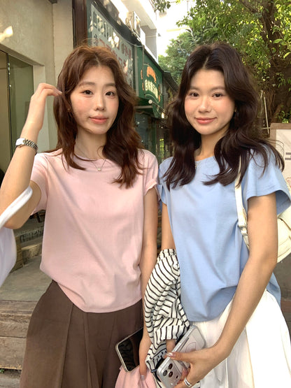 【L10077】實拍檸檬春夏多巴胺穿搭💜人氣基本款修身圓領短袖T恤260318
