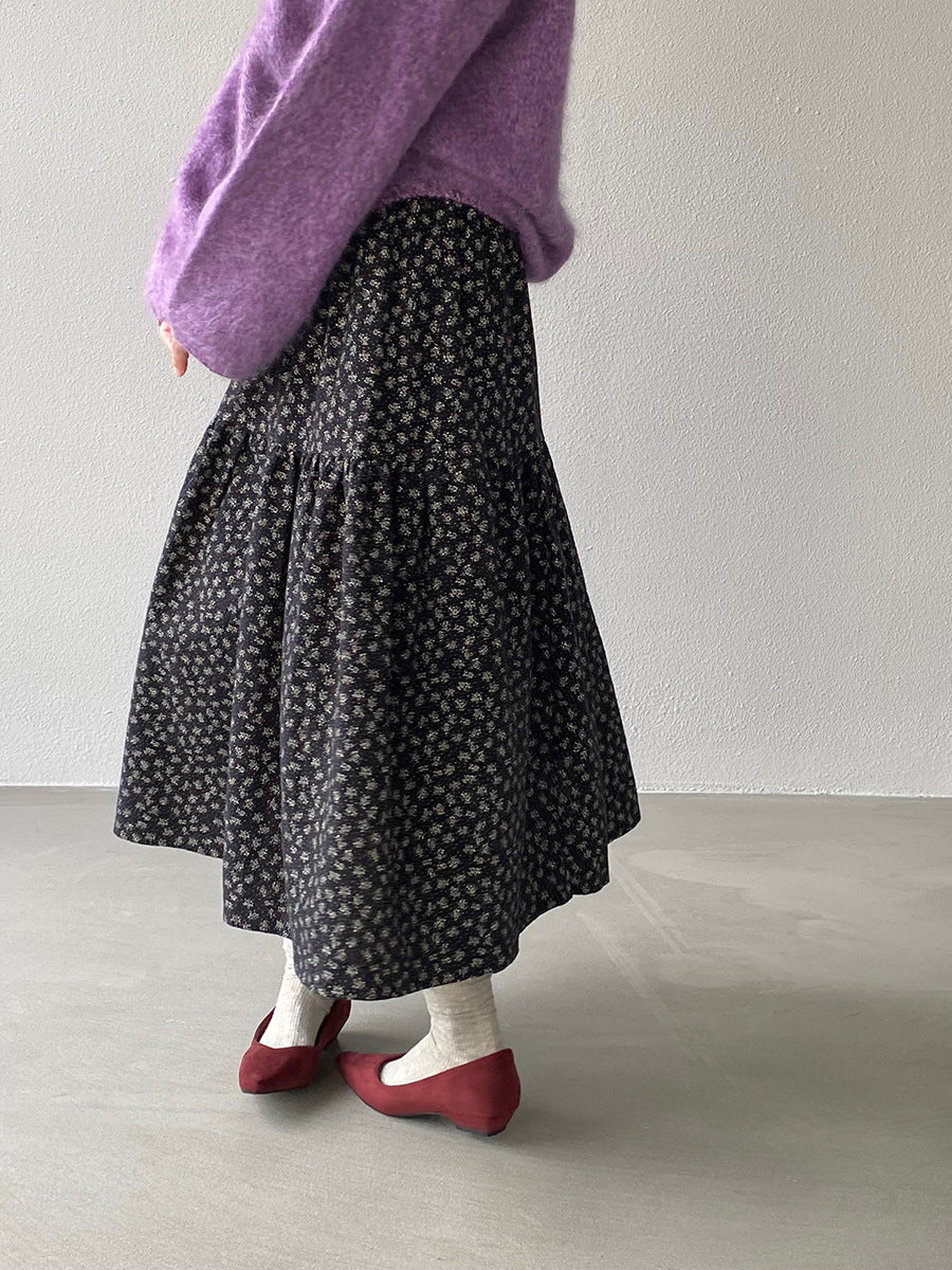 【cimz1729】實拍復古時髦碎花加絨長裙251128