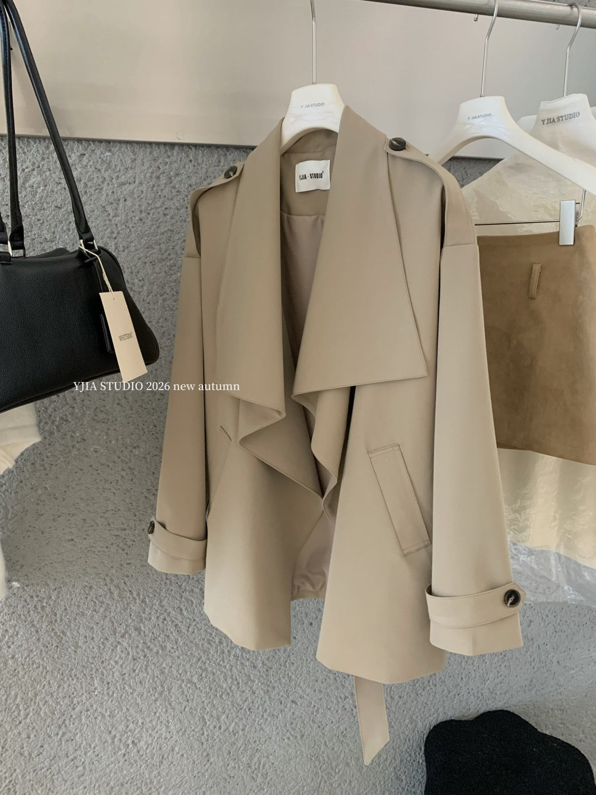 【L9296】復古簡約・翻領風衣外套附腰帶261013