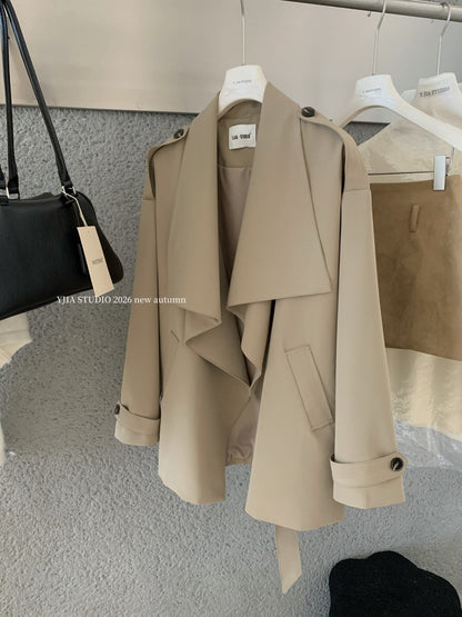 【L9296】復古簡約・翻領風衣外套附腰帶261013