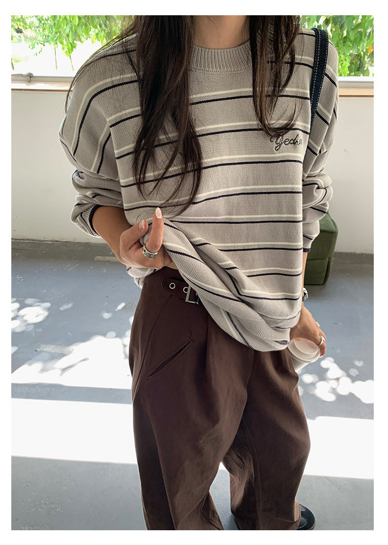 【H5443】實拍復古美拉德高腰彎刀休閒褲250923