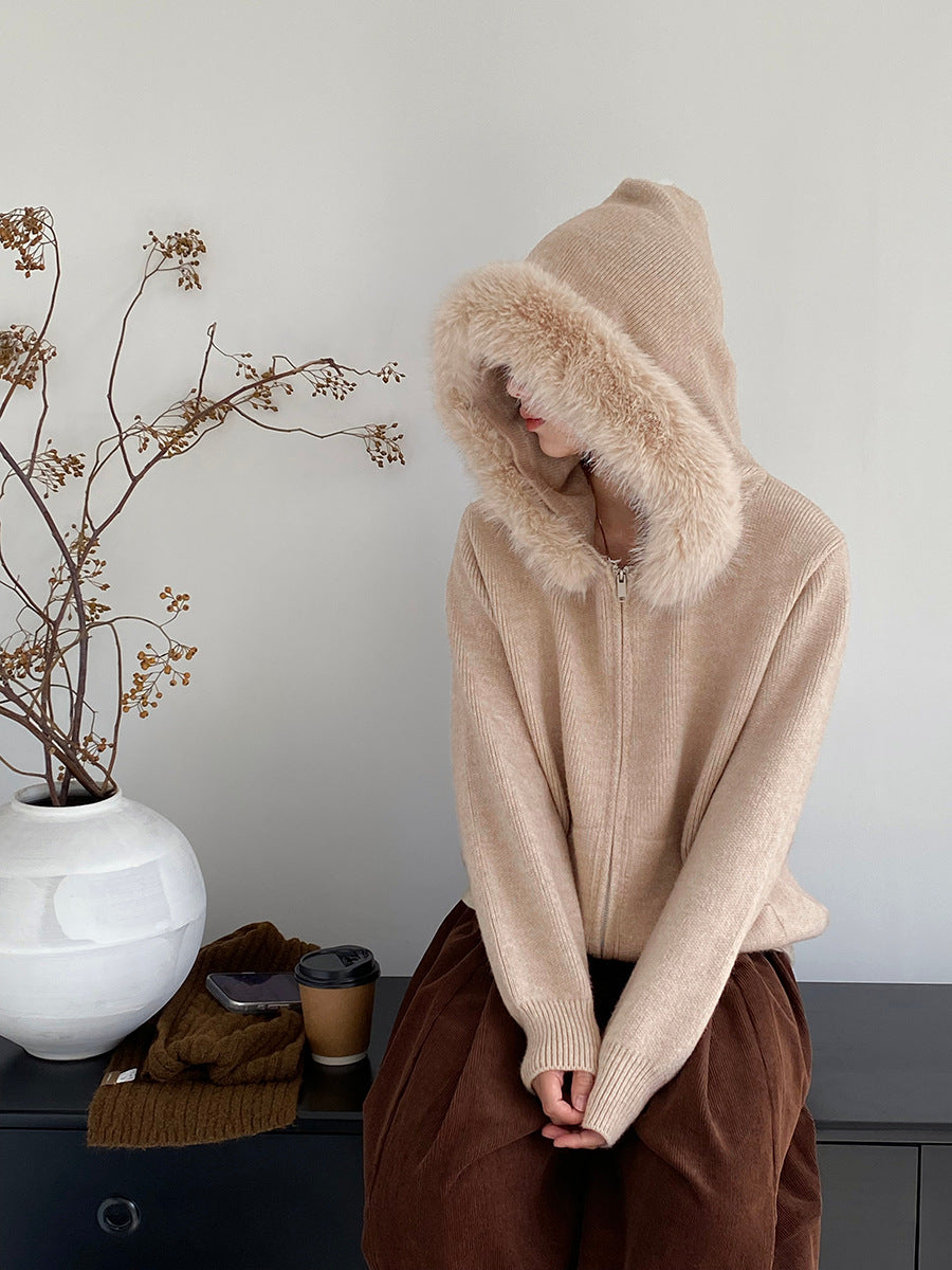 【cimz8321】實拍可拆卸毛領連帽拉鍊毛衣外套251128