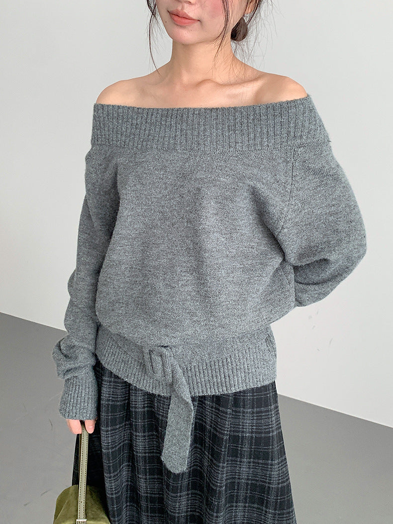 【LD11062】實拍慵懶高級感北極融針織毛衣（可拉一字肩）251209