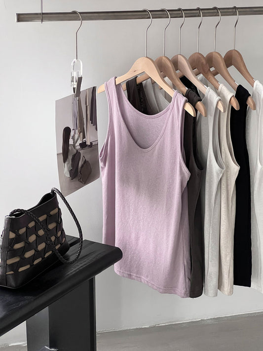 【cimz2300】實拍穿搭萬能公式✨韓系慵懶微透膚棉質U領寬鬆無袖背心260429