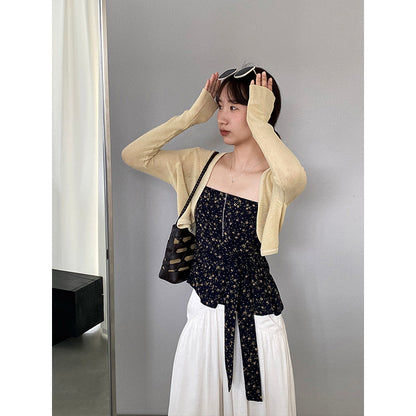 【cimzY762】實拍軟軟香香純慾風🎀碎花細肩帶上衣+長袖針織小外套兩件套260409