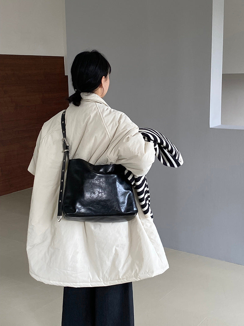 【cimz1235】 雪山奶糖 Muji 風輕薄初冬簡約廓形寬鬆棉服外套260108