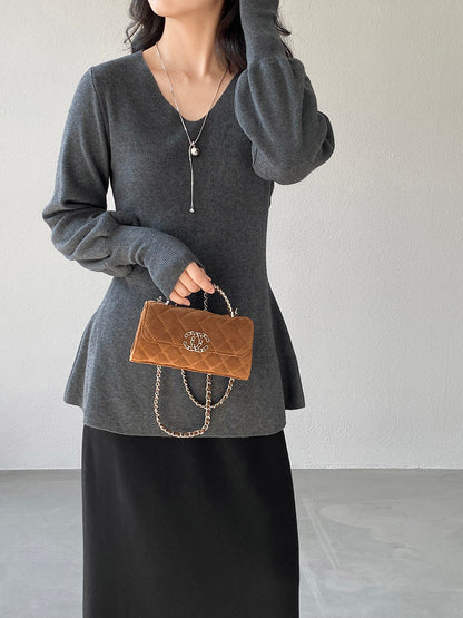 【cimz6652】實拍氣質半高領/V領燈籠袖極簡氣質針織衫251128