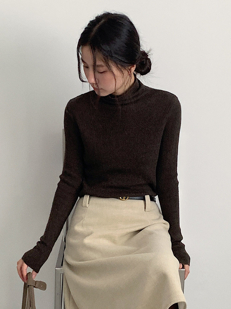 【LD11061】實拍紗網肌理超彈高領修身打底T恤251209