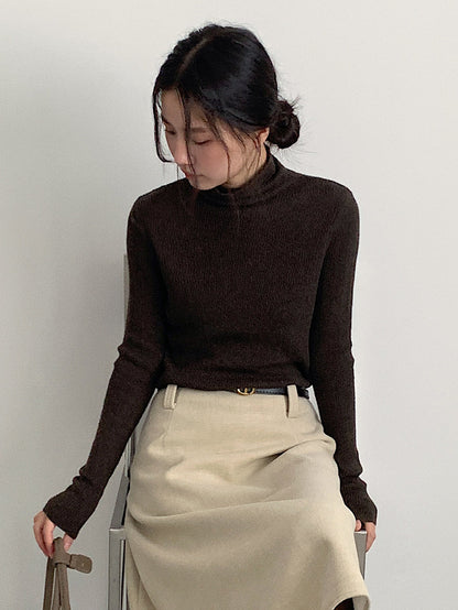 【LD11061】實拍紗網肌理超彈高領修身打底T恤251209